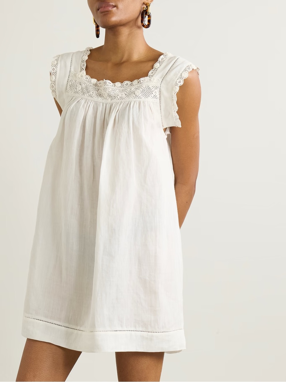 NWT Doen Almadia Crochet Trimmed Ramie Mini Dress XXS White